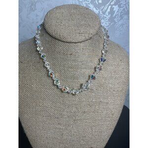 Vintage Crystal Bead Necklace With Iridescent Beads